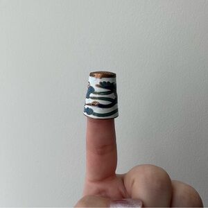 Cloisonne Light Medium Blue Crane Thimble